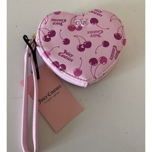 Juicy Couture Light Pink Multi Cherry On Top Heart Zip Around Wristlet Wallet
